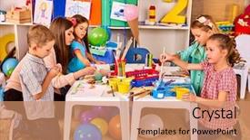  Presentation with children painting - Theme enhanced with kids playroom organization of children background and a coral colored foreground