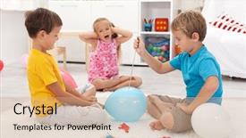  Presentation with balloon - PPT theme consisting of kids popping balloons in their background and a coral colored foreground