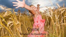  Presentation with wheat - PPT theme consisting of kids power point - little girl jumps background and a  colored foreground