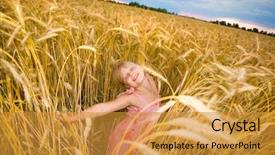  Presentation with summer wheat field blue - Cool new slide set with kids power point - little girl jumps backdrop and a  colored foreground