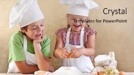  Presentation with cookie - PPT layouts enhanced with kids preparing the dough background and a soft green colored foreground