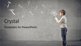  Presentation with child and teens - Presentation theme consisting of kids profile - little child blowing dandelion background and a light gray colored foreground