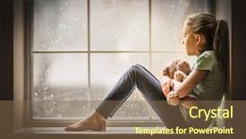  Presentation with teddy bear - Theme featuring longing - girl looking out window holding background and a coral colored foreground