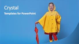  Presentation with red blue yellow - Presentation featuring yellow raincoat and rubber boots background and a teal colored foreground