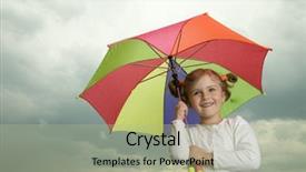  Presentation with umbrella - Slide set having kids rain children - little girl with umbrella background and a mint green colored foreground