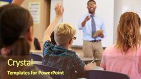  Presentation with kids hand sanitizer - Presentation design with kids raising hands to answer background and a tawny brown colored foreground