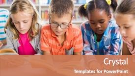  Presentation with kids reading book - Presentation theme enhanced with kids reading a book background and a coral colored foreground