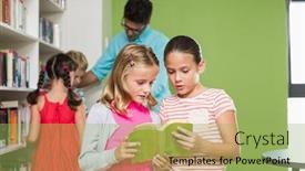  Presentation with kids reading book - Cool new theme with kids reading book in library at school backdrop and a yellow colored foreground