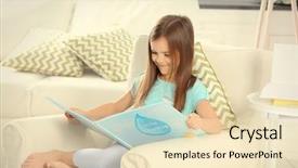  Presentation with child girl reading a book - Theme featuring kids reading books - cute little girl with book background and a lemonade colored foreground