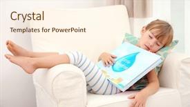  Presentation with sleeping - Presentation design consisting of kids reading books - little cute girl sleeping background and a cream colored foreground