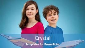  Presentation with kids reading books - PPT theme having kids reading books background and a teal colored foreground