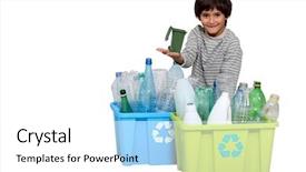  Presentation with waste - Beautiful slide deck featuring kids recycling - little boy waste sorting backdrop and a white colored foreground