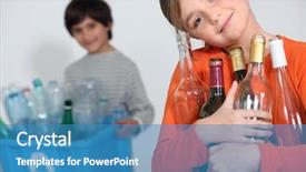  Presentation with recycling - Audience pleasing PPT layouts consisting of kids recycling glass bottles backdrop and a teal colored foreground