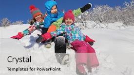  Presentation with kids - Colorful PPT theme enhanced with kids ride in the snow backdrop and a light gray colored foreground