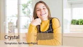  Presentation with success - Beautiful presentation theme featuring kids rights - young beautiful blonde kid girl backdrop and a  colored foreground