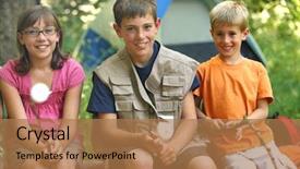  Presentation with summer camp - Colorful presentation theme enhanced with kids roasting marshmallows backdrop and a coral colored foreground