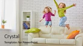  Presentation with fun - Beautiful presentation design featuring kids room - happy friends having fun together backdrop and a mint green colored foreground