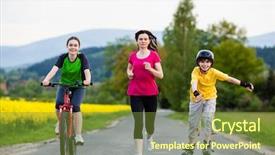  Presentation with kids - Slide deck having jogging bike - active family - mother background and a tawny brown colored foreground