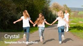 Presentation with path - PPT theme consisting of kids running down a path background and a coral colored foreground