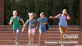  Presentation with maths for school kids - Audience pleasing presentation design consisting of kids running out of school backdrop and a  colored foreground