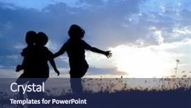  Presentation with kids and water - Presentation design having kids running over the water background and a navy blue colored foreground