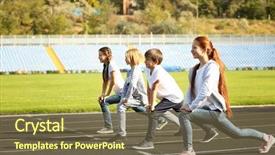  Presentation with children running - Slide deck enhanced with kids running school - cheerful children in ready position background and a tawny brown colored foreground