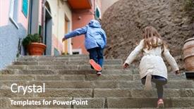  Presentation with upstairs - PPT layouts enhanced with kids running upstairs at street background and a gray colored foreground