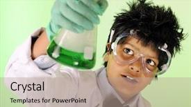  Presentation with mad scientist - Slide deck consisting of kids safety - young mad scientist holding background and a  colored foreground