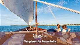  Presentation with sunset sailing - PPT theme having kids sailing in a traditional african dhow boat on sunset background and a tawny brown colored foreground