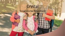  Presentation with sunshine - Colorful slides enhanced with kids schoolbag walk - little pupils prepeared to school backdrop and a  colored foreground