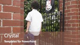  Presentation with school gate - Colorful theme enhanced with kids schoolbag walk - rear view of young boy backdrop and a violet colored foreground