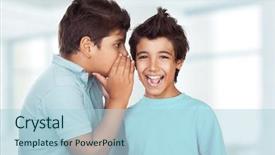  Presentation with fun classroom - Slide deck featuring kids sharing an interesting news background and a light blue colored foreground