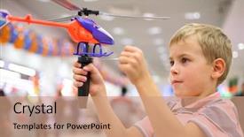  Presentation with helicopter - Audience pleasing PPT theme consisting of kids shopping - boy in shop with toy backdrop and a coral colored foreground