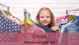  Presentation with clothes - Beautiful presentation design featuring kids shopping - little girl trying on new backdrop and a coral colored foreground
