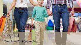  Presentation with family shopping - Theme consisting of kids shopping - portrait of family with paperbags background and a coral colored foreground