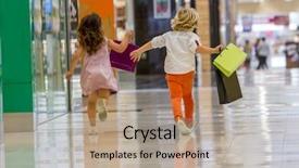  Presentation with cute household shopping - PPT theme enhanced with kids shopping cute little girl background and a coral colored foreground