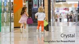  Presentation with cute household shopping - Colorful presentation design enhanced with kids shopping cute little girl backdrop and a soft green colored foreground