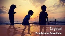  Presentation with happy kids - Audience pleasing presentation design consisting of kids silhouettes having happy time backdrop and a tawny brown colored foreground