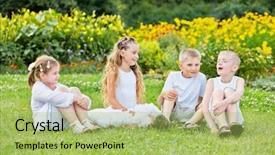  Presentation with law and children - Colorful PPT theme enhanced with kids singing - four children sit on grass backdrop and a yellow colored foreground