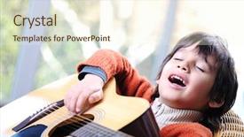  Presentation with silhouettes guitar - PPT theme having kids singing - little boy playing guitar background and a cream colored foreground