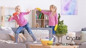  Presentation with cleaning - Presentation design featuring kids singing - little girl playing while her background and a  colored foreground