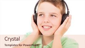  Presentation with history of western music - PPT theme consisting of kids singing - young casual boy listening background and a lemonade colored foreground