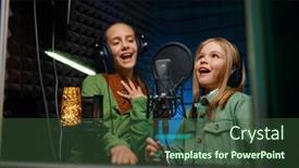  Presentation with record - Presentation theme having kids-singing-in-record-studio background and a  colored foreground