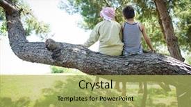  Presentation with law of kids - PPT theme having kids sitting together on tree background and a yellow colored foreground