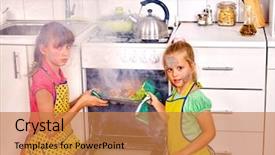  Presentation with cooking kids - Cool new presentation theme with kids smoking - children with a burnt cooking backdrop and a coral colored foreground