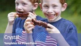  Presentation with bbq - Beautiful presentation featuring kids smoking - hungry boys eating bbq rib backdrop and a ocean colored foreground