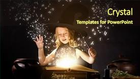  Presentation with magic book - Slide set having kids smoking - little halloween witch reading conjure background and a wine colored foreground