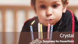  Presentation with birthday boy - PPT theme consisting of kids smoking - little smiling child boy blowing background and a tawny brown colored foreground
