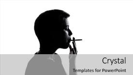  Presentation with cut - Theme having kids smoking - one caucasian young teenager silhouette background and a light gray colored foreground