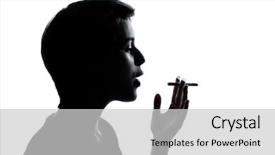  Presentation with cut - Audience pleasing PPT theme consisting of kids smoking - one caucasian young teenager silhouette backdrop and a light gray colored foreground